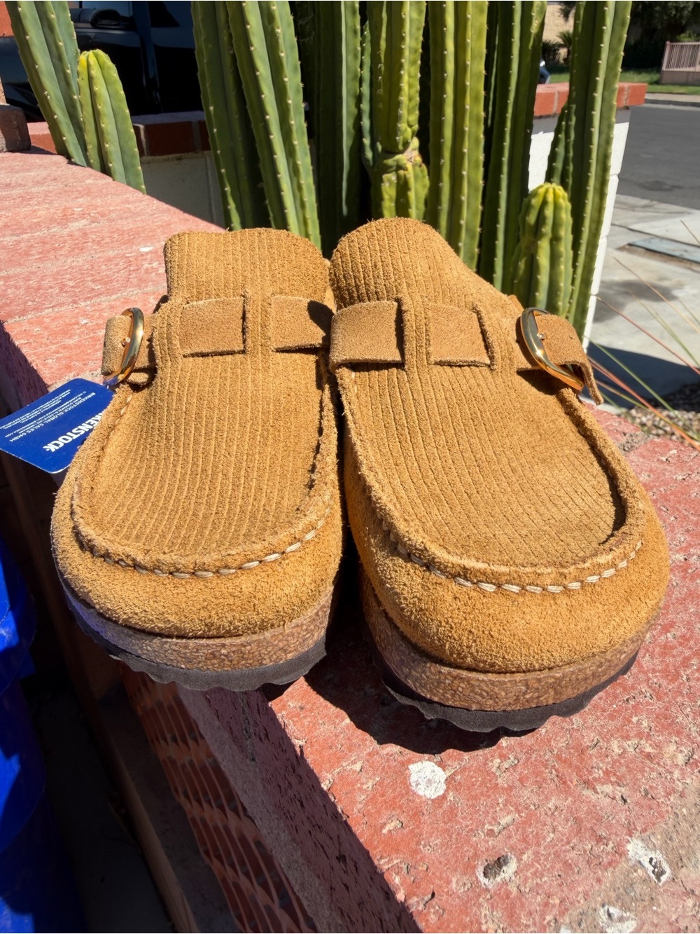 Birkenstock Buckley Suede Slip-On clog with Gold Buckle in wheat NWT 39 - Picture 7 of 14